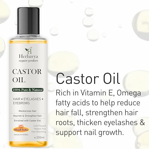 Image of Khadi Natural Castor Oil Cold Pressed for Hair and Skin Care | Pure Castor Oil for Scalp Massage, Eyebrows and Eyelashes 400ml.
