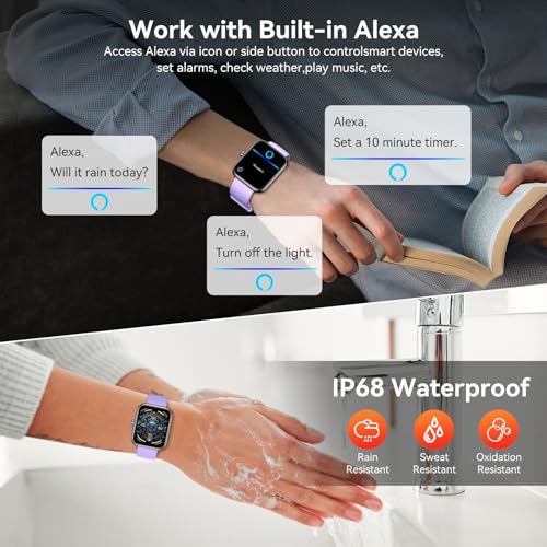 Image of Smart Watch with Alexa Built-in, 1.83 inch HD Touchscreen Fitness Tracker, Bluetooth Notifications, IP68 Waterproof, 120+ Sport Modes, 24 /7 Heart Rate & Sleep Monitor for iPhone Android iOS (Purple)