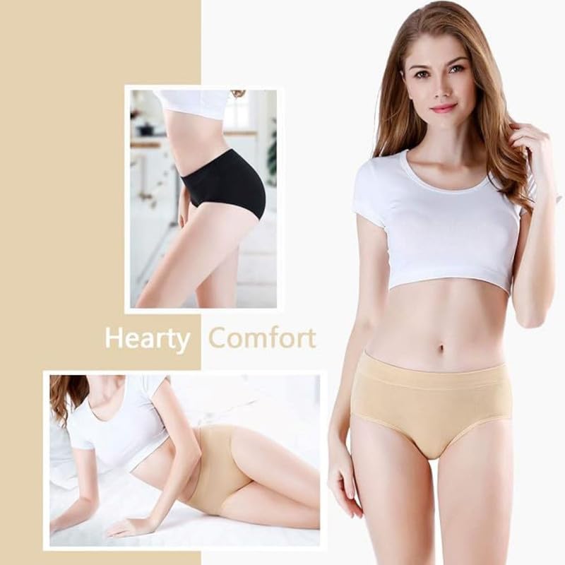 Image of DIVING DEEP Women's Cotton Underwear, Mid Waist Full Coverage Underpants, Post Partum Briefs Panties for Women Multipack-4