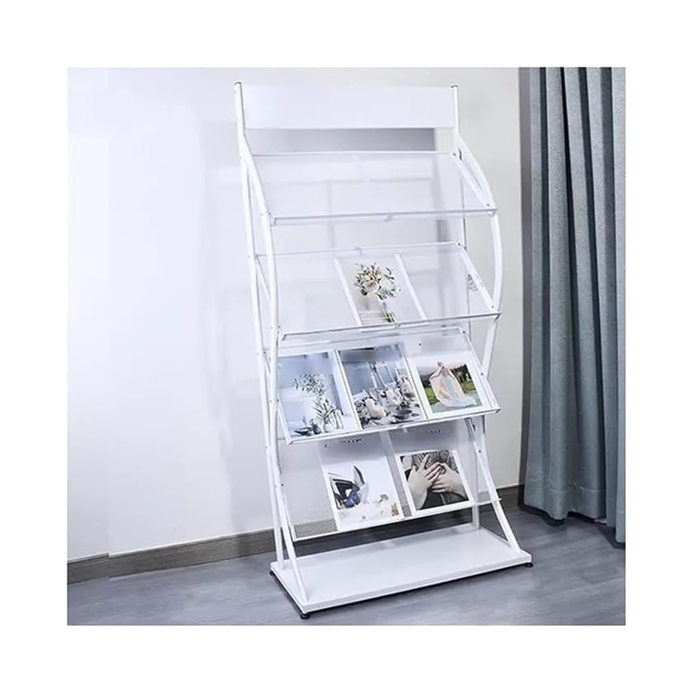 Jianjunchaling White 4 Tier Floor Standing Brochure Display Stand Bookshelf Magazine Rack Newspaper Holder Literature For Exhibitions For Office, Trade Show, Exhibitions(White)