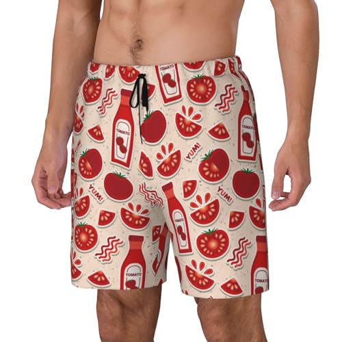 Cute Tomato Ketchup Funny Men's Swim Trunks Board Shorts Quick Dry-2
