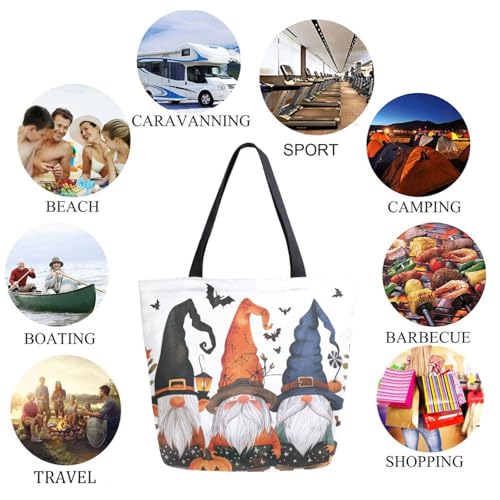 Cute Dressed Gnomes Bats Halloween Extra Large Canvas Gym Shoulder Tote,Durable Reusable Daily Top Handle Bag for Mens Womens Yoga Weekender Picnic Beach Travel Market Shopping2