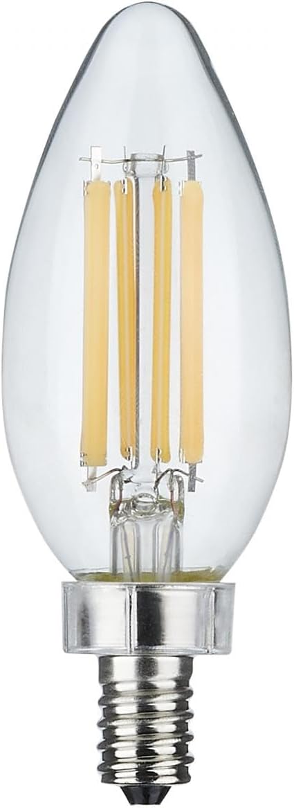 Satco 8W LED C11 Candle Light Bulb 4000K Cool White 760 Lumens Clear Finish E12 Candelabra Base Dimmable 300 Degree Beam Enclosed Fixture Rated 120V S11344 (24 Pack)