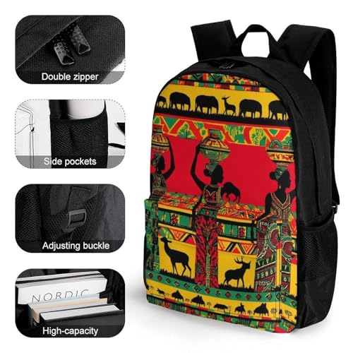 Supdreamc Ethnic Tribal African Black Women Deer Elephants Art Rucksack Polyester Anti-Theft Multipurpose Bookbag Big Capacity Travel and Sport Backpack Rucksack With Side Pockets3
