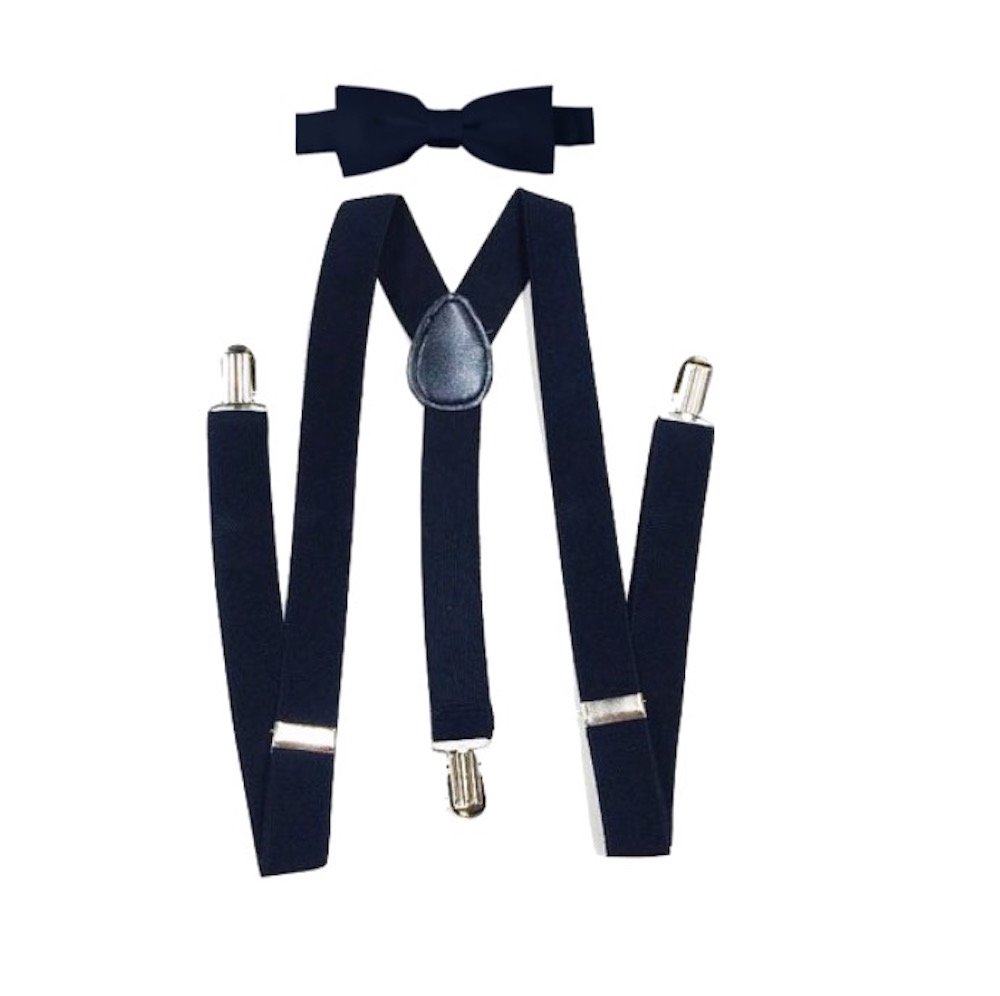 MXI DesignsNavy Blue Suspender and Bow ties Set Combo in Kids Boys Toddler Baby - Mens Sizes (Kids, Navy Blue Suspender and Bow Tie)