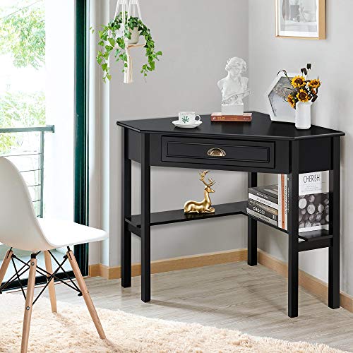 Topeakmart Home Office Writing Computer Desk With Shelves And Drawers, Corner Desk Laptop Pc Table Working Station For Home Workers, Black #TOP2