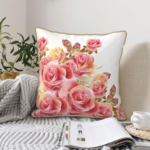 Housse de coussin en velours confortable rose impression textile