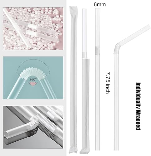 Miniatura 10 de ALINK Paquete de 100 pajitas flexibles transparentes para beber, pajitas plegables desechables de plástico, 7.75 x 0.23 pulgadas