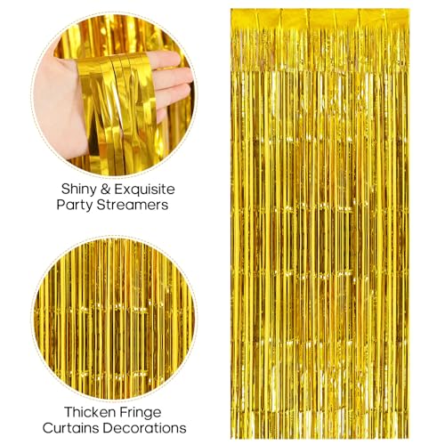 Image of 2 Pack Fringe Curtains Backdrops, Foil Fringe Curtains, Door Streamers for Birthday Wedding Bridal Shower Holiday Graduation Party Decorations, Photo Booth Backdrops, Gold
