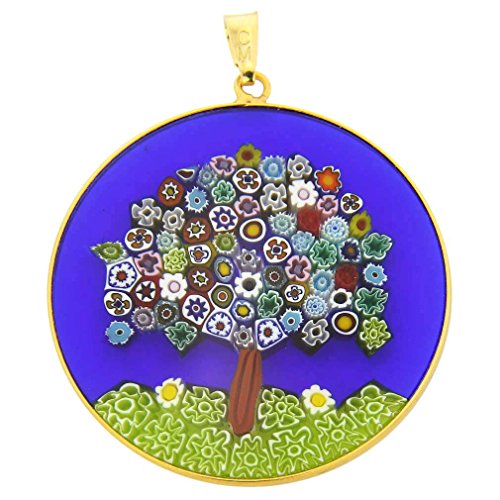 Glass Of Venice Murano Glass Millefiori Pendant Tree of Life in Gold-Plated Sterling Silver Frame 1-1/2 Murano Glass Jewelry Pendant for Women2