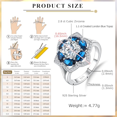 Clover Ring, Flower Rings, White Gold Plated Sterling Silver 5A CZ and Birthstone Engagement Promise Ring for Mothers Lover Gift, Size 6-103