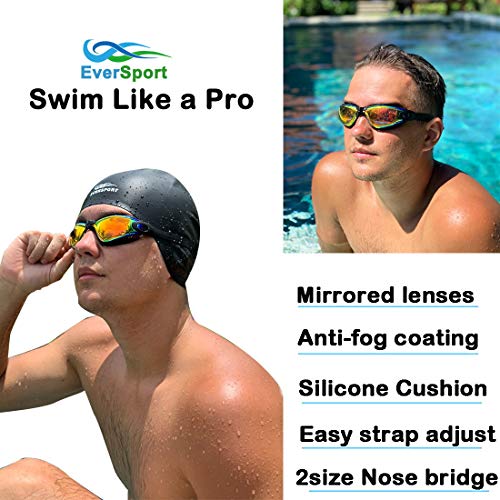 Eversport Swim Goggles, Pack Of 2 Swimming Goggles, Swim Glasses No Leaking Anti Fog Uv Protection For Adult Men Women Youth Kids Child, Watertight (Black With Aqua Lens&Black With Orange Lens) #TOP1