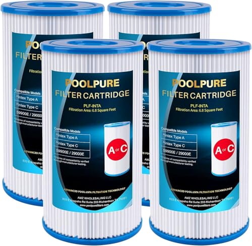 POOLPURE - Filtre de Remplacement pour Type A ou C pour piscines Hors Sol Intex 29000E/59900E, Easy Set, Summer Escapes ou Summer Waves - Lot de 4