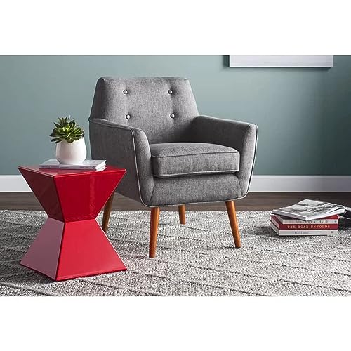 Image of Wooden Block Accent Side Table in Antique Wooden Design, Fully Assembled, End, Bedside Table and Nightstand, for The Living Room and Bedroom-Red