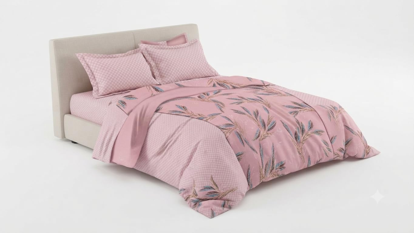 Floral Printed Cotton Duvet Cover Set King Size 250x224cm | Double Bed Bedding Set, Mix & Match Pillows, Breathable Bed Linen, Machine Washable, Pink Botanical Print-image-30