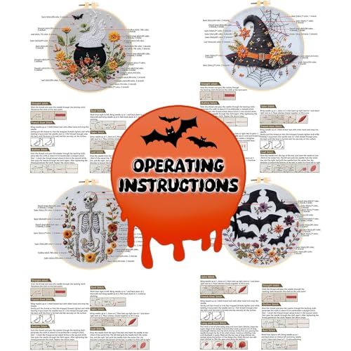 Image of Halloween Embroidery Kit,Halloween Cross Stitch Kit,DIY Embroidery Kits for Adults,Embroidery Kit for Beginners with Pattern,Cotton Threads,Needles,Instruction,20cm Hoop,for Decor Home Room(Witch hat)