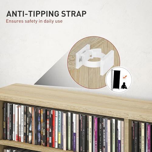 HOMCOM 720 CD/396 DVD Storage Unit, 396 Blu-ray Media Storage Shelf with 16 Compartments and 12 Adjustable Shelves, CD Tower for Living Room, Bedroom, Office, Nature Wood Finish - Image 5