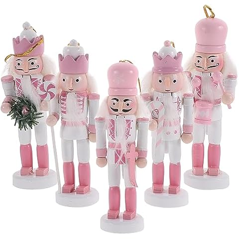 PASOLABE Pink Nutcracker Set Christmas Decorations 5.1 Inch Pink Nutcracker Figures Set Christmas Nutcracker Soldier Wooden Nutcracker Ornaments for Festival Party Xmas Gifts Cover