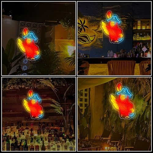 Image of Pirate Parrot Neon Sign, USB Powered LED Light for Room Decor | Parrot Wall Decor for Bedroom, Kids Room, Game Room, Halloween Party and Pirate Theme Gift