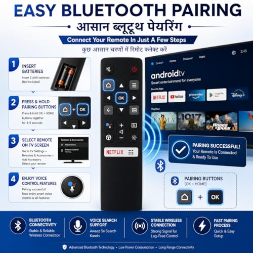 Image of Replacement Remote Suitable for TCL Smart TVs - Supports Netflix | Bluetooth Voice Command | Verify Compatibility Before Purchase Model 802v