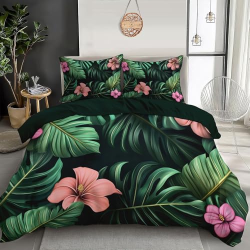 Ensembles de housse de couette avec taies d'oreiller vert monstera - 2