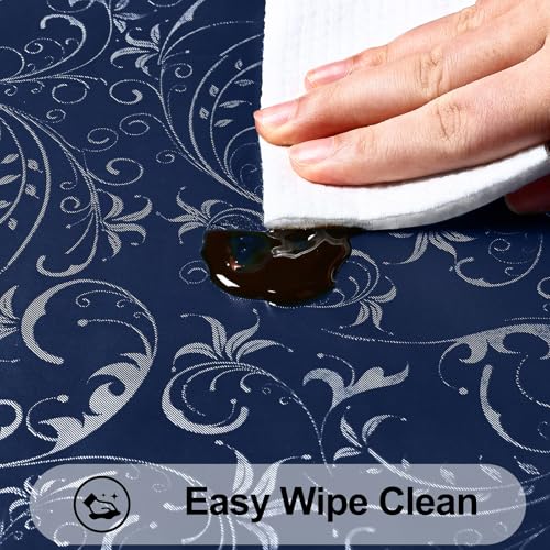 Image of Smiry Rectangle Table Cloth, Waterproof Heavy Duty Vinyl Tablecloths, Wipeable Washable Table Cover for Kitchen and Dining Room (Dark Blue, 60 inch X 102 inch)