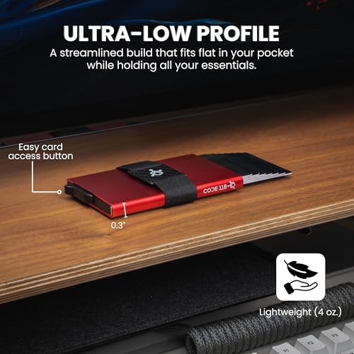 Image of CODE 118 Wallet for Men - Slim Minimalist Aluminum Magnetic Card Holder - RFID Blocking Front Pocket Mag Safe Wallet with Strong Magnet Attachment (Thermal Red)