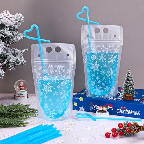36 sets pitillos de plástico azul con diseño de copos miniatura 2
