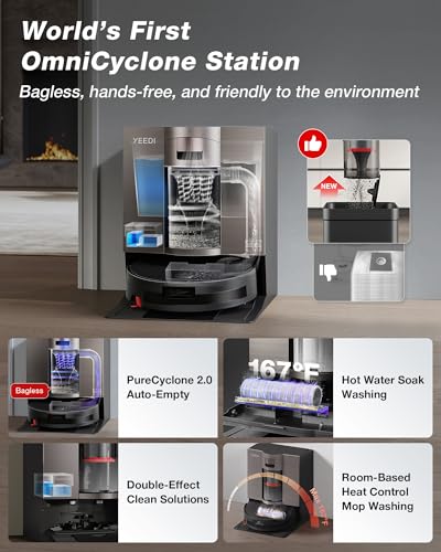 Image of Yeedi S20 Infinity Robot Vacuum&Mop with 19,500Pa Blast Suction, PowerBoost Charging, OZMO Roller 2.0 Self-Washing, Bagless OmniCyclone Station with Hot Mop Washing&Heat Drying, AIVI 3D Navigation