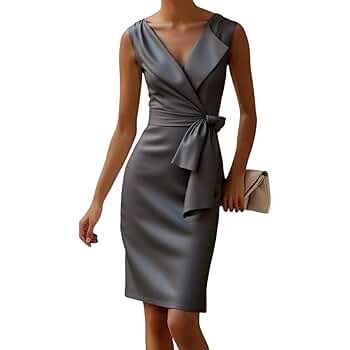 【Avamolli】Wide Collar Wrap Dress (GREY) Amazon.com: Women Grey Solid Sexy Deep V Neck Wrap Mini