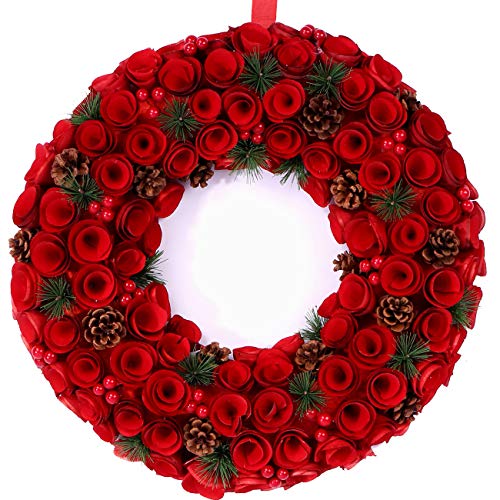 Idyllic Boxwood Wreath 18 Inches Red Berries & Pinecone Festival Garland Decoration For Wedding And Valentines Day Front Door Wall Home Decor #TOP19