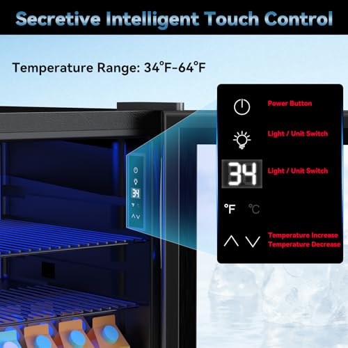 Image of Velivi Mini Fridge with Glass Door-Small Fridge Desk Beverage Cooler for Beer Drinks 1.4 Cu.Ft Countertop Beverage Fridge with Adjustable Shelves, Led Light for Bedroom /Office /Dorm (Black)