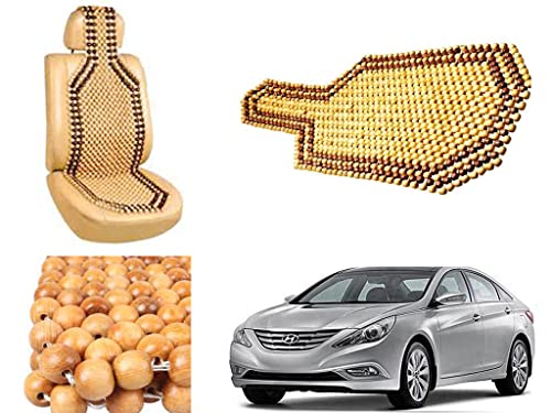 Image of Car Bead Seat Wooden Beads Cushion Cover Pad for Hyundai Sonata, Acupressure Sitting Seat Cover | Cream Color - Pack of 1