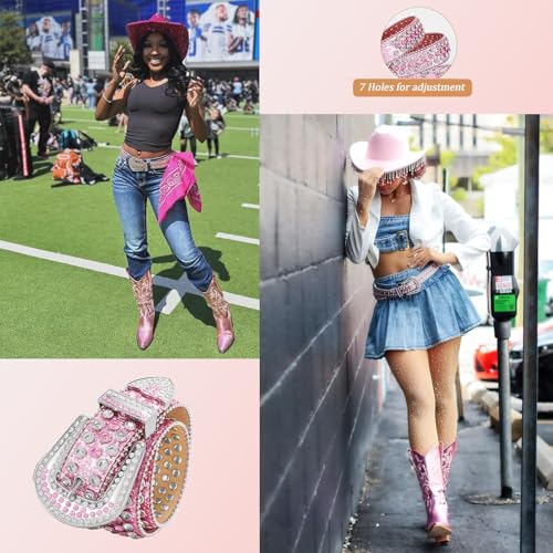 Studded Rhinestone Belt for Women Men - Y2K Style Cowgirl Bling Western Belt for Festivals and Gifts4