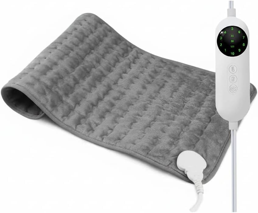 Heating Pad, Electric Heating Pad 24"X12" for Back Neck Shoulder Belly Heating Technology, Ultra-Soft Moist & Dry Therapy Heat Pad with 10 Temperature Settings 3 Timer, Automatic Switch-Off, Grey
