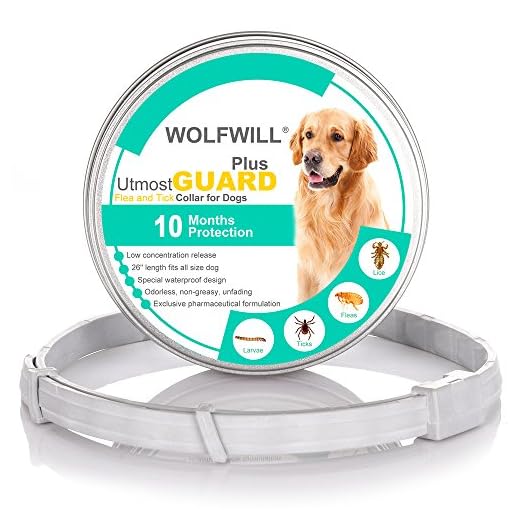 WOLFWILL Collar de Pulgas y Garrapatas para Perro,Acción Prolongada 10 Meses de Protección y Prevención contra Pulgas Garrapatas,Piojos,Talla Única para Todos,Ajustable, Impermeable
