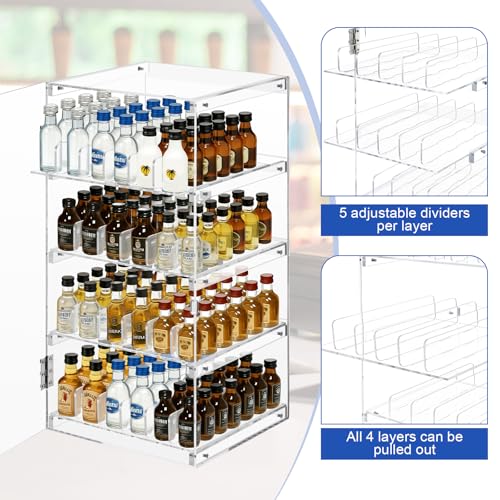 Cinnvoice 12\"x12\"x24\" Acrylic Display Case with Lock for 50ml Mini Liquor Bottles Retail Commercial Countertop Rack Adjustable Dividers for Mini Bottles Alcohol - Thumbnail 4