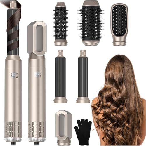 Hot Air Brush Hair Dryer Blow Brush, 6 in 1 Blow Dryer Brush Multifunctional Hot Curling Iron Hair Styling Appliances, Detachable Magic Styler Negative Ionic Air Styler