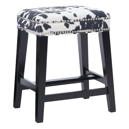Riverbay Furniture 24" Transitional Wood/Fabric Cow Print Counter Stool In Black #TOP13