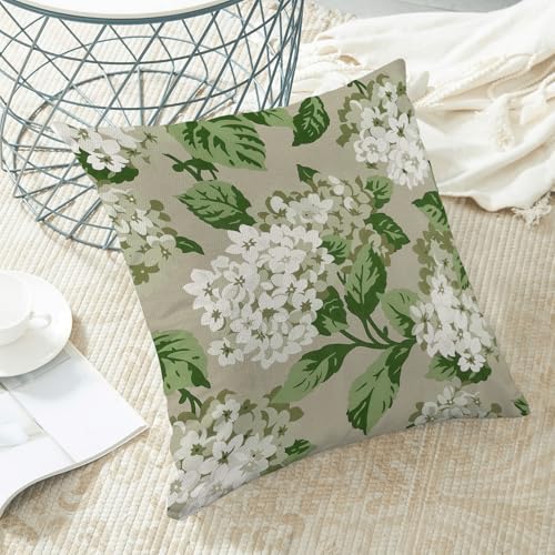 Sorktse Beige Floral Pillow Covers 18x18 Inch Set of 2 Khaki Beige Hydrangea Floral Throw Pillows Spring Summer Flower Pillowcases Outdoor Decor Linen Cushion Covers for Couch Sofa Bed — view 5