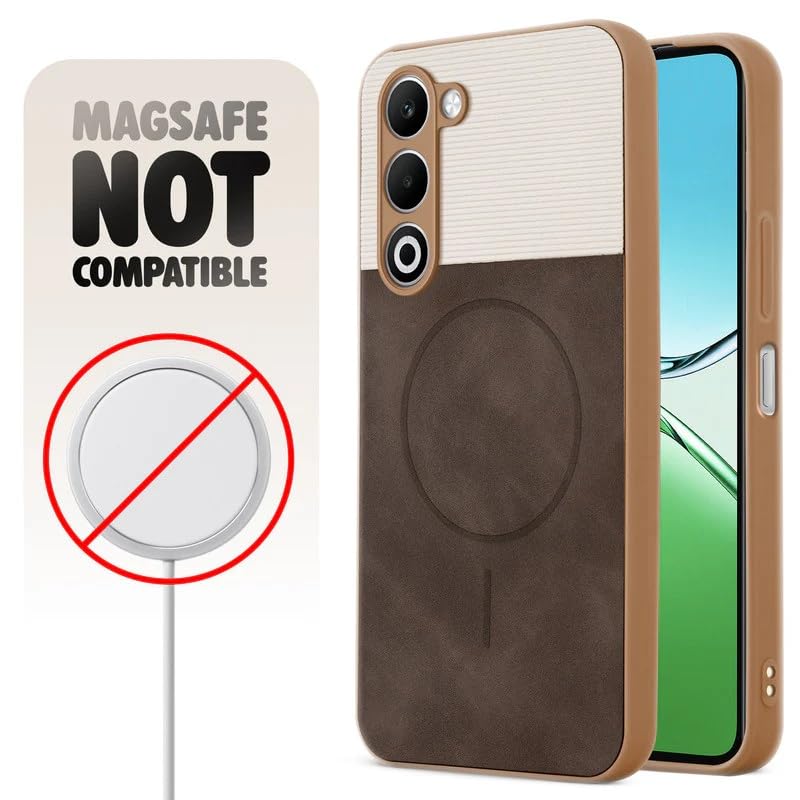 Image of Bintage case Macc-Safe Design Hard Light Weight Back Case | Soft Border Camera Protect | Dual PU Leather Finish Back Cover Compatible for Oppo A5 5G - White & Cherry Brown
