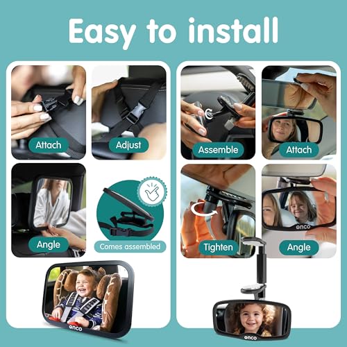 Image of Onco Baby Car Mirror Bundle - Rear & Forward Facing Mirrors, Double Award-Winning, 100% Shatterproof & Shakeproof, 360 Rotation, Wide Convex View, Newborn Essentials