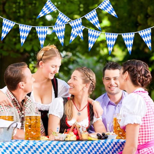 NEBURORA 20m Oktoberfest Flag Banner 2 Pack Bavarian Pennant Check Banner with 40 Pcs Flags for German Oktoberfest Party Decoration Supplies - Image 2