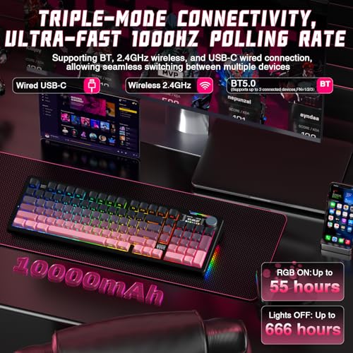 Image of LINGBAO K98 PRO Mechanical Keyboard Wireless, with Screen & Knob,RGB Gaming Keyboard, Tri-Mode BT5.0 /2.4GHz /USB-C, Gasket Mount Hot-Swappable Linear Switches Gamer Keyboards for PC /Mac /Linux /Android