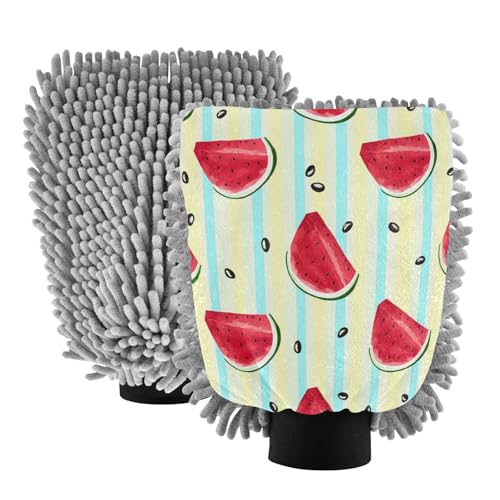 STAYTOP Watermelon Car Wash Mitt Microfiber, 2Pcs Scratch Free Lint-Free, Premium Chenille Microfiber Mitt Car Wash Brush-M