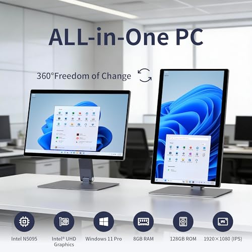 Image of HIGOLEPC All-in-One 15.6 inch Desktop Computers, FHD 180Adjustable Industrial Touchscreen Win 11 Pro N5095 Tablet Panel PC 8GB RAM /128GB ROM, HDMI 2.0 WiFi 5 Bluetooth 5.0 for Office /Automation /Kiosk
