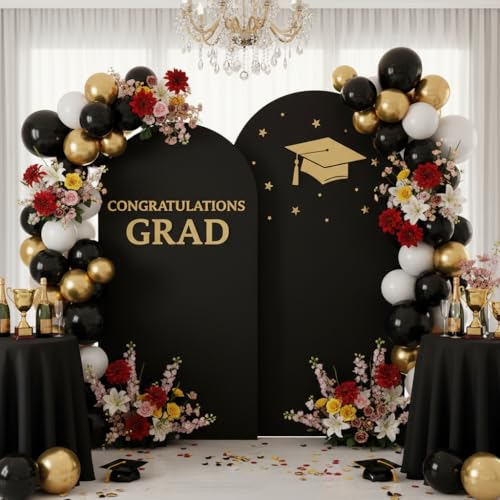 GEWONELIFE Black Arch Cover Set of 2 (7.2FT & 6FT) Spandex Black Arch Backdrop Covers for Wedding Arch Stand Graduation Party Back to School Birthday Baby Shower Bridal Shower Wedding Ceremony