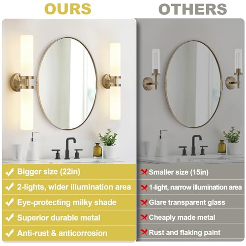 Image of Indoi Wall Sconces Set of Two, Hardwired Brass Bathroom Sconces Wall Lighting with Milky White Glass, Modern Sconces Wall Decor Set of 2 Bathroom Light fixtures for Mirror Living Room Hallway Bedroom