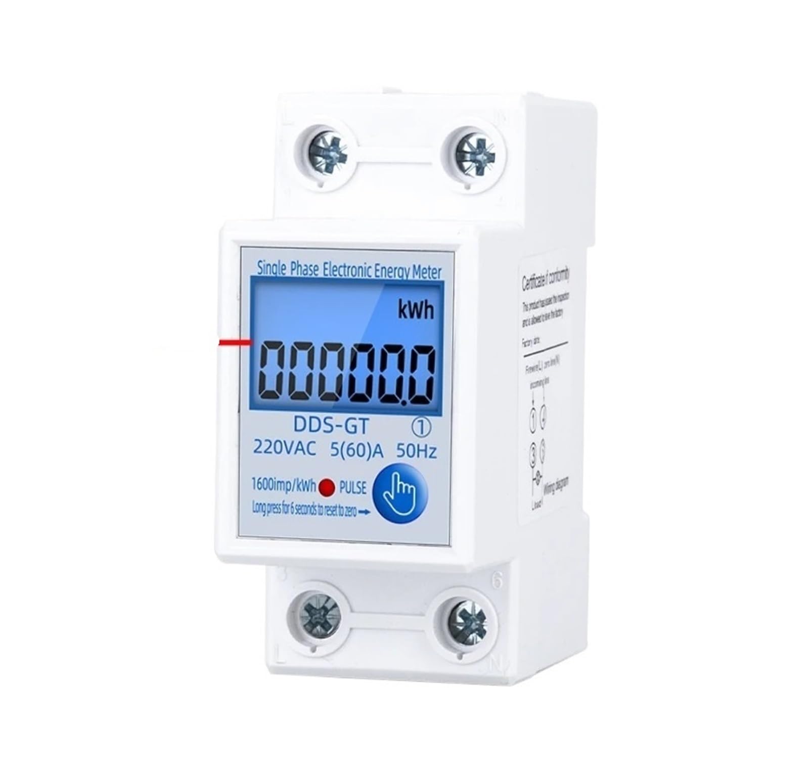 DIN Rail LCD Display Digital Single Phase Two Wire Energy Meter KWh Power Consumption 230VAC 60A 50Hz Wattmeter(Multi -D with Light)