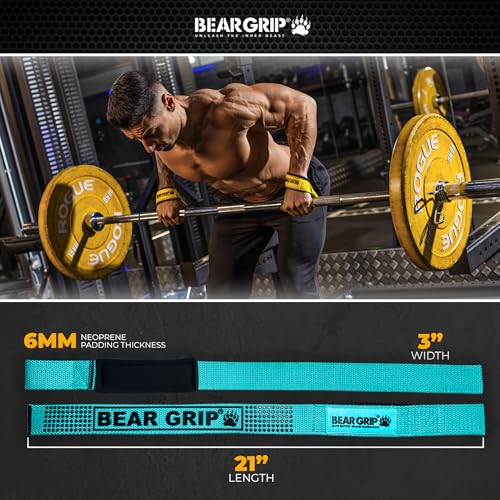 BEAR GRIP Straps, Premium Neoprene padded Heavy Duty double stitched weight lifting gym straps, Gel grip, 100% cotton - Image 4